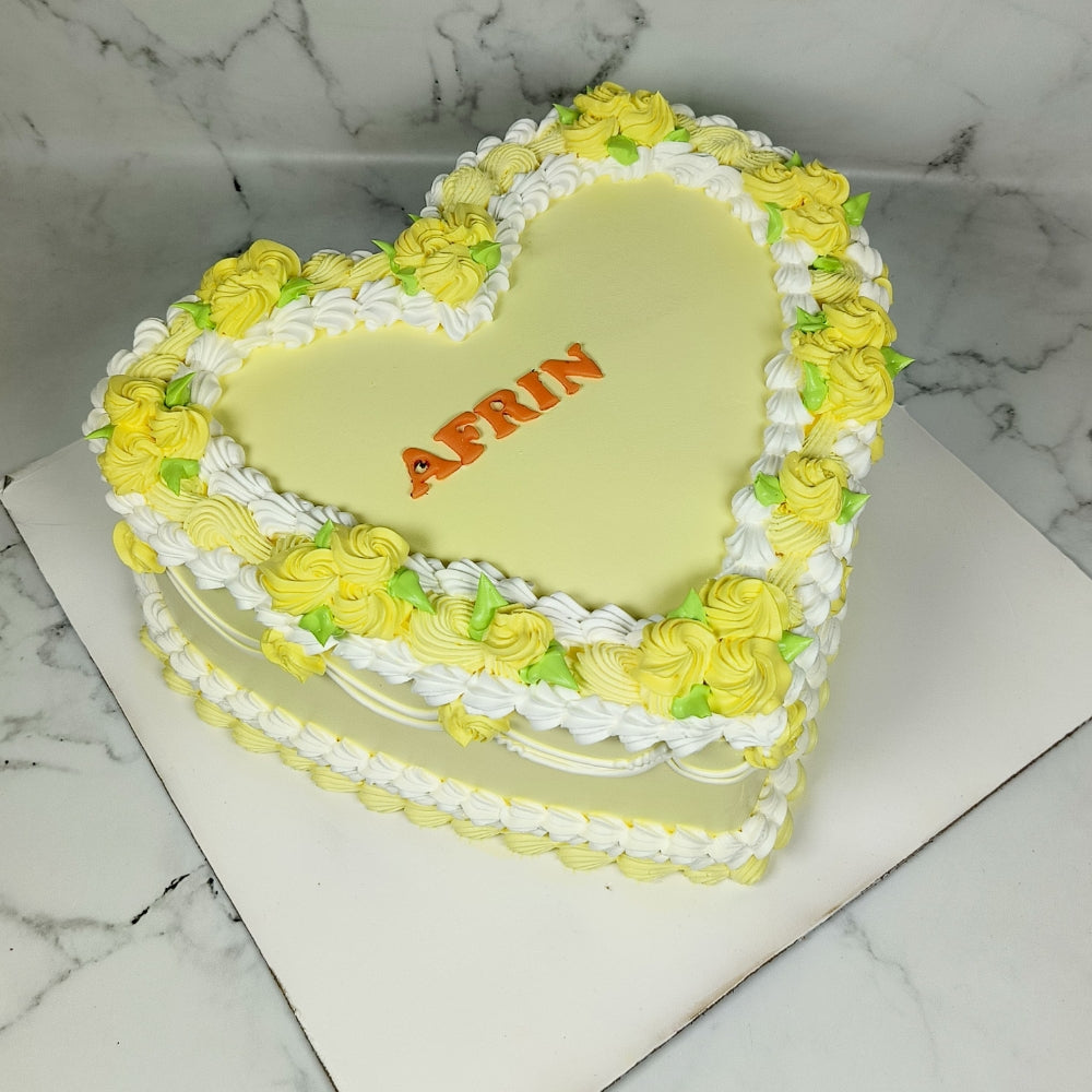 Vintage Yellow Heart Shape Cake