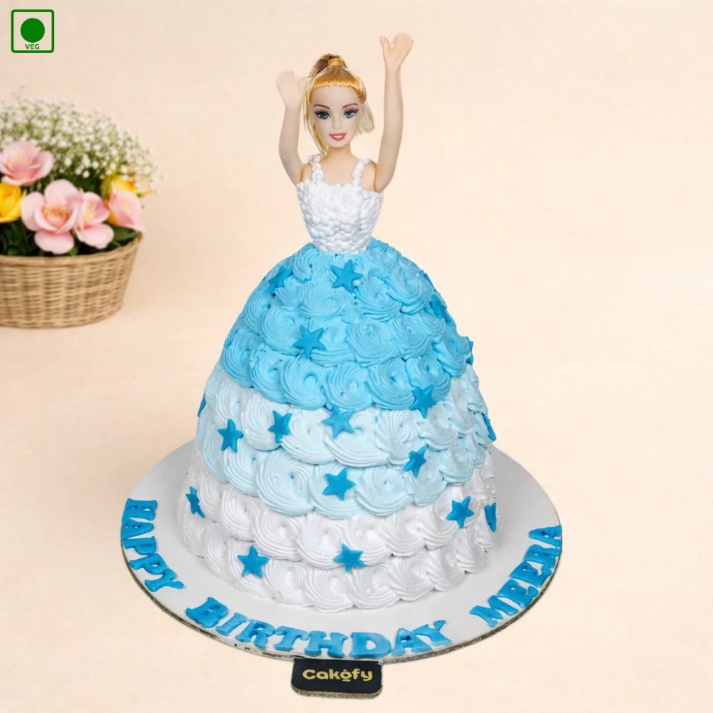 Blue Theme Doll Cake – Gurgaon & Delhi NCR