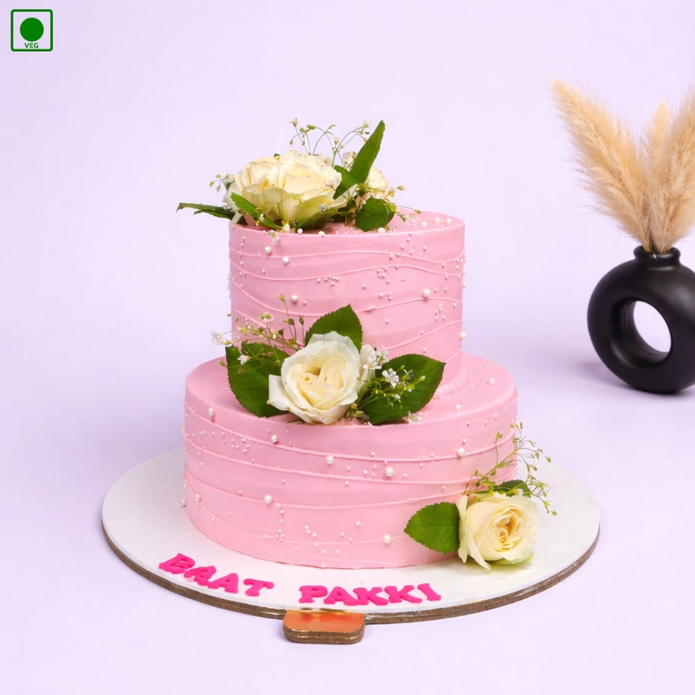 Blush Pearl Rose Two-Tier Cake - Gurgaon & Delhi NCR | Cakofy