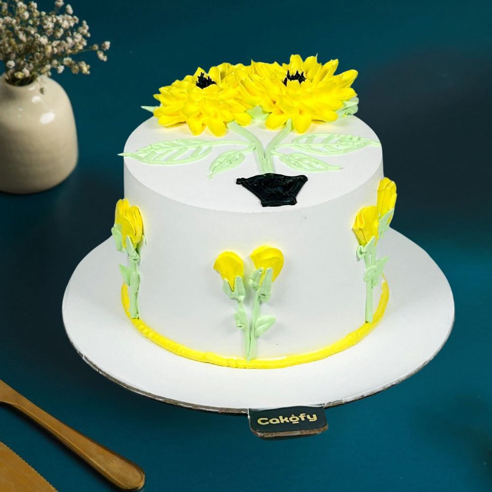 Cream Flower Birthday Cake