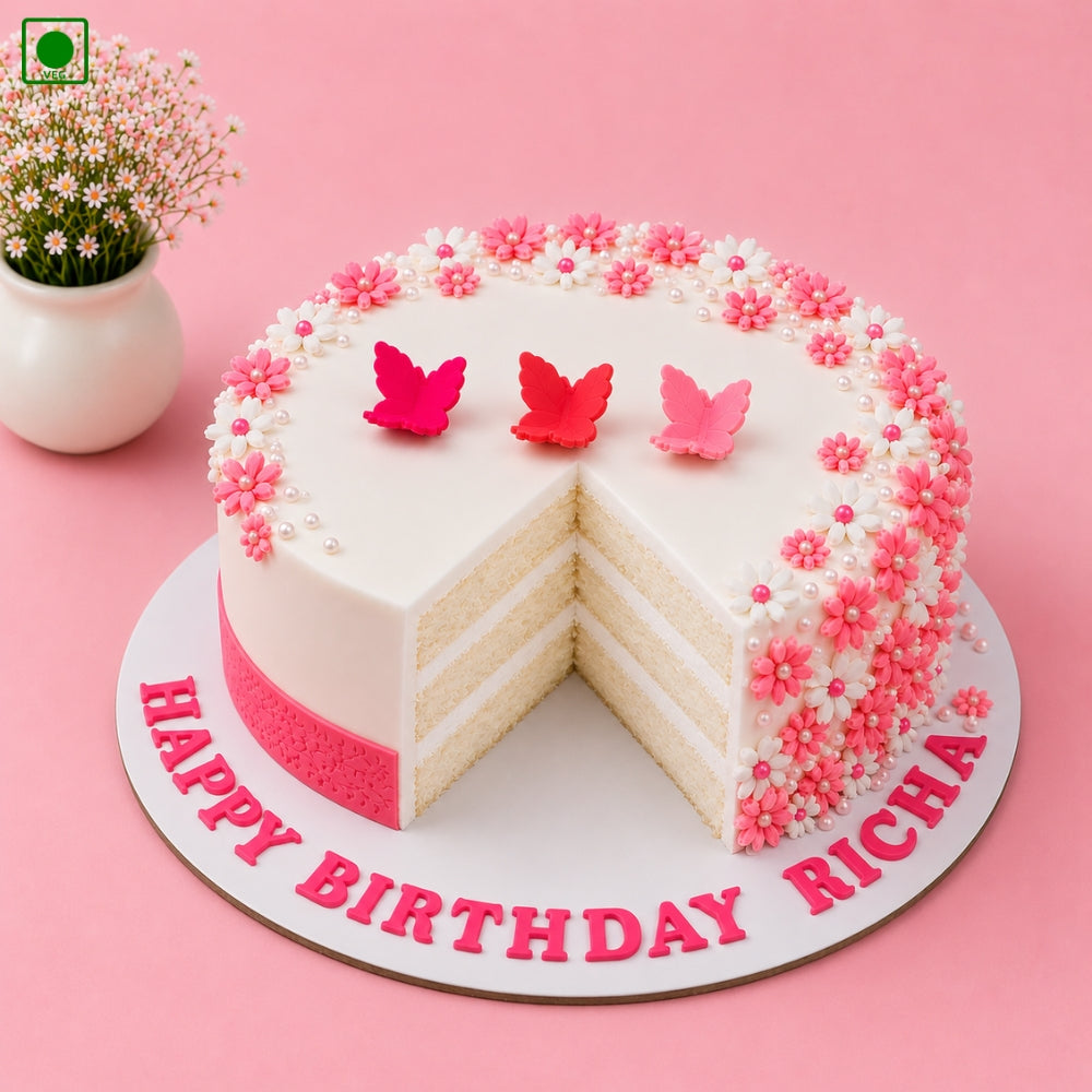 Floral Butterfly Birthday Cake -Gurgaon, Delhi & Noida