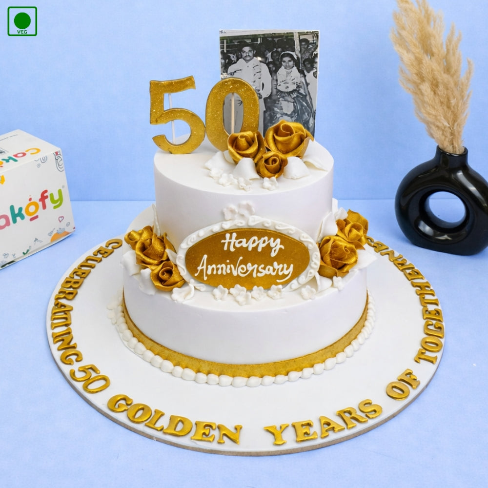 Golden Roses Anniversary Cake - Gurgaon & Delhi NCR | Cakofy