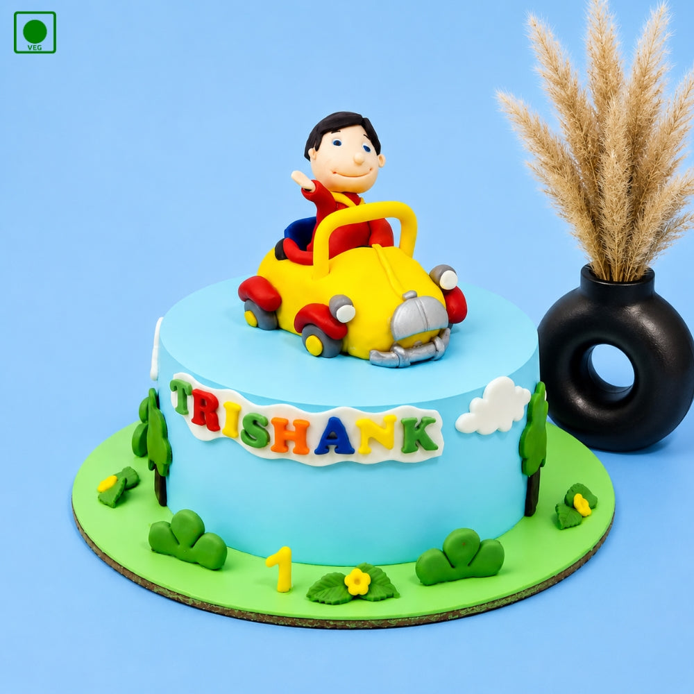 Little Driver Cartoon Car Theme Cake - Gurgaon, Delhi & Noida