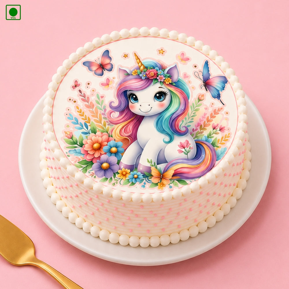 Magical Floral Unicorn Photo Cake - Gurgaon, Delhi & Noida