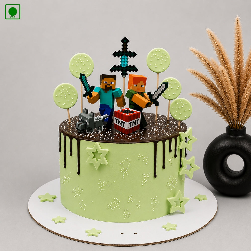 Minecraft Chocolate Drip Cake – Gurgaon, Delhi & Noida
