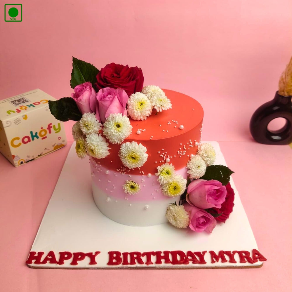 Pink Ombre Flower Cake – Gurgaon & Delhi NCR | Cakofy