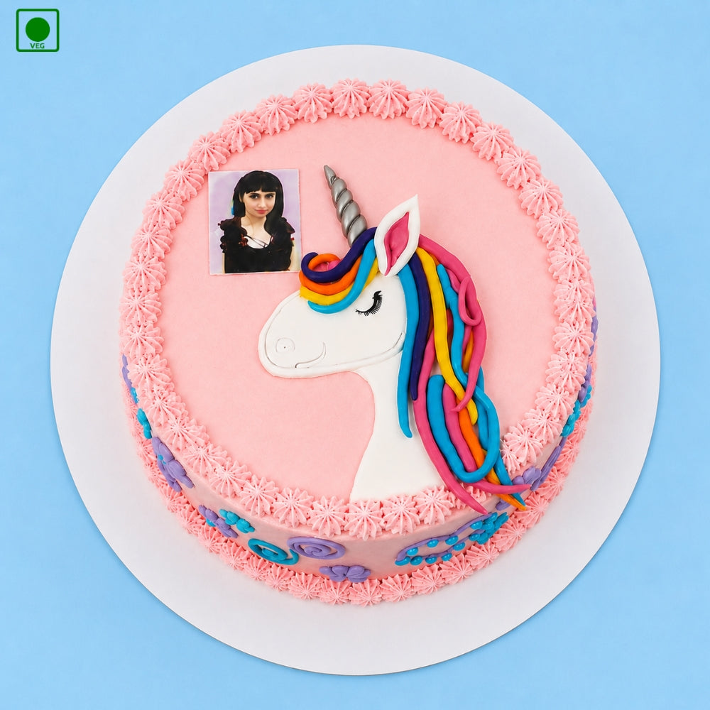Pink Unicorn Colorful Hair Design Cake - Gurgaon, Delhi & Noida