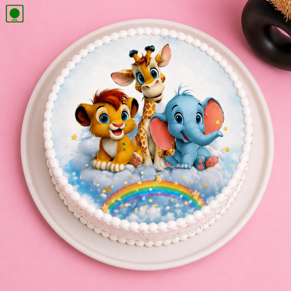Rainbow Jungle Theme Cake – Gurgaon, Delhi & Noida