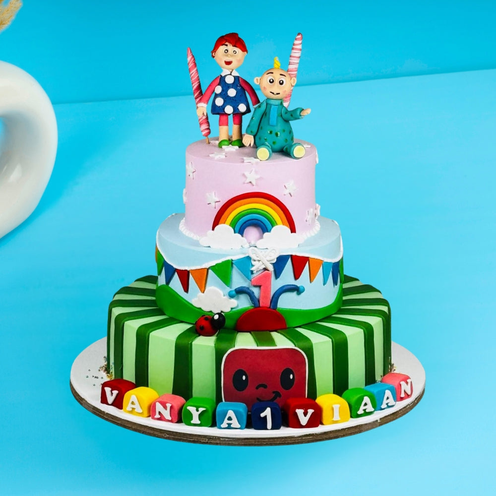 Rainbow Cartoon Theme Birthday Cake for Kids – Gurgaon & Delhi NCR | Cakofy