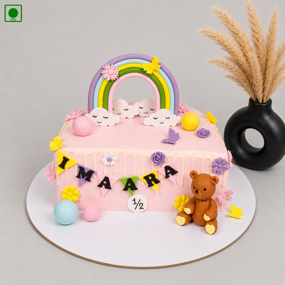 Rainbow Teddy Half Cake - Gurgaon, Delhi & Noida