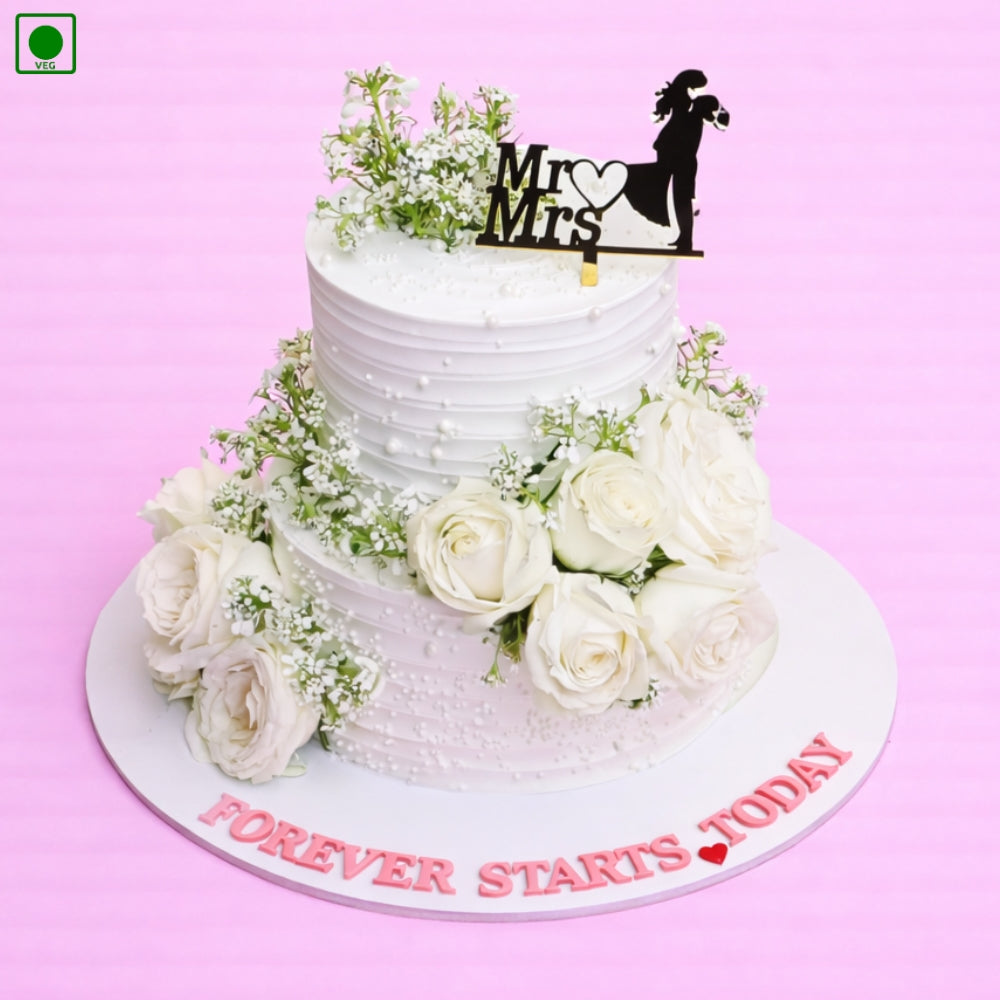White Wedding Roses Cake - Gurgaon & Delhi NCR | Cakofy