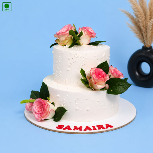 2 Tier Pink Rose Anniversary Cake - Gurgaon, Delhi & Noida