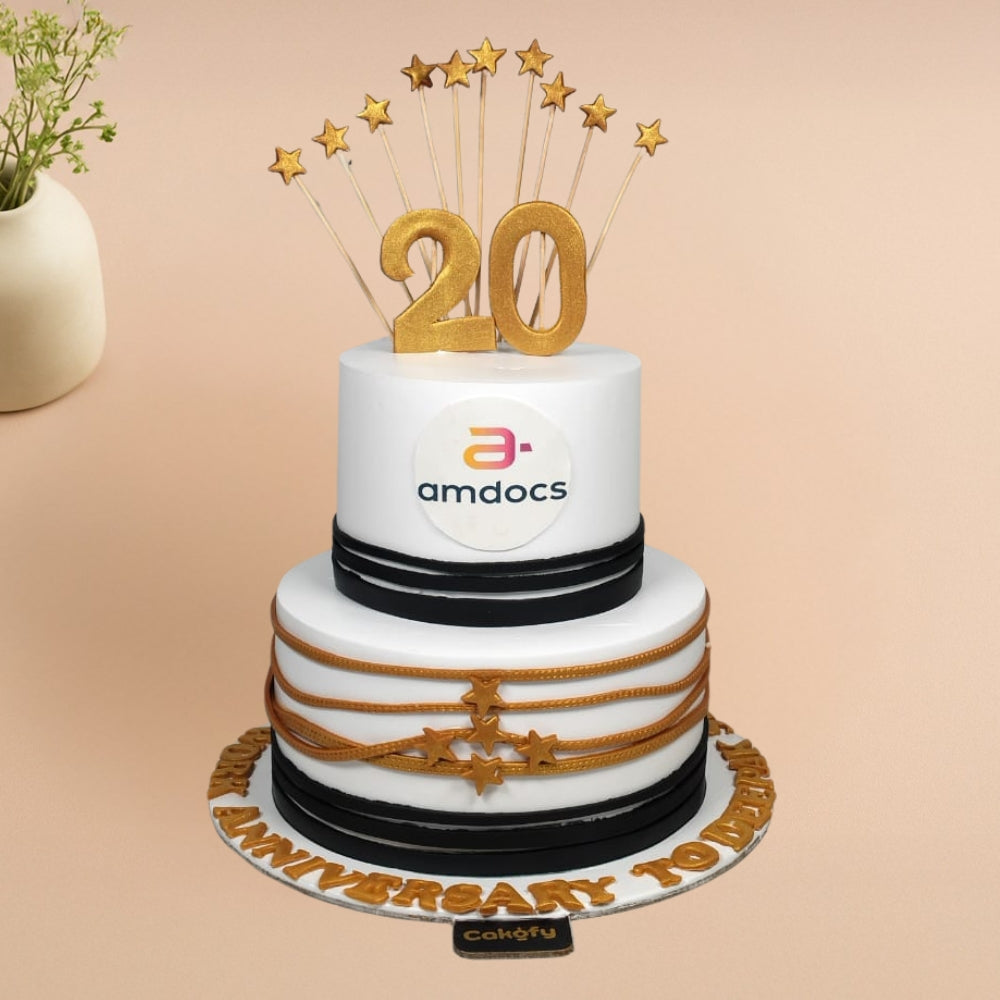 2 Tier Corporate Work Anniversary Cake - Gurgaon & Delhi NCR | Cakofy

