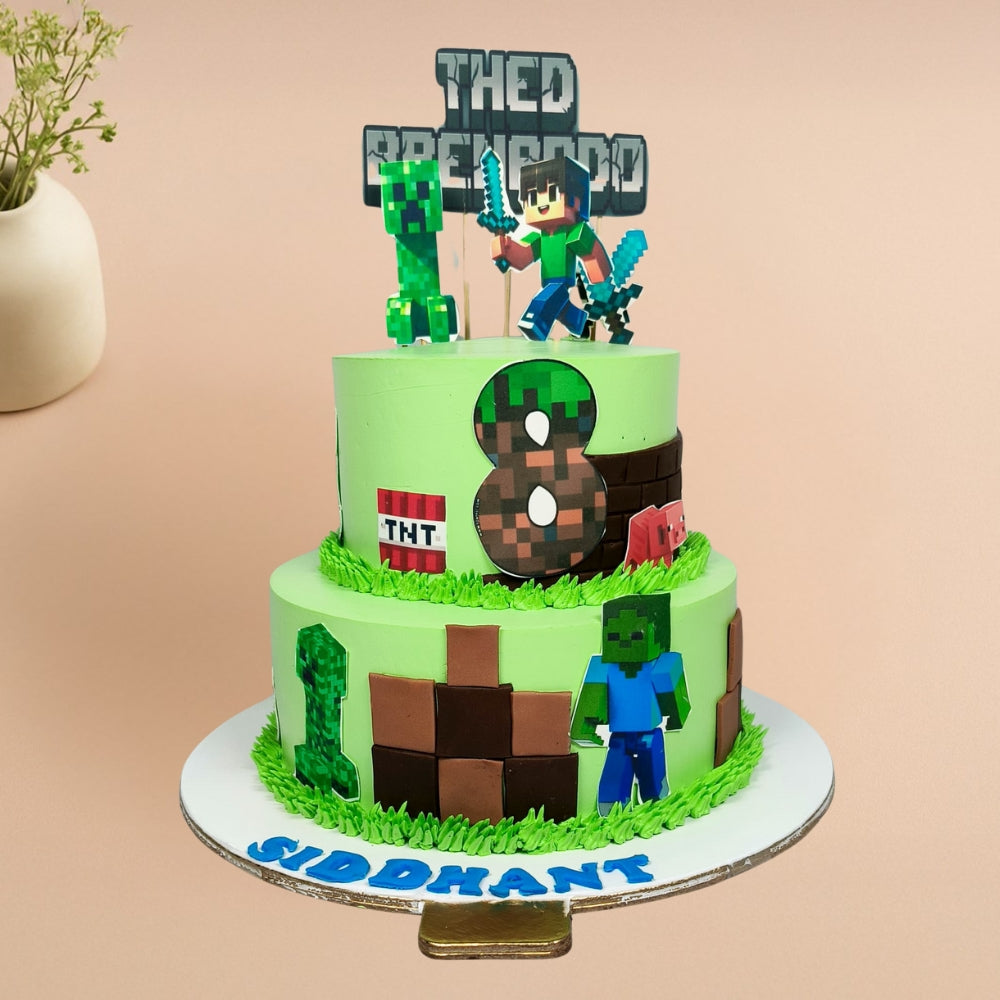 2 Tier Minecraft Theme Birthday Cake – Gurgaon & Delhi NCR | Cakofy