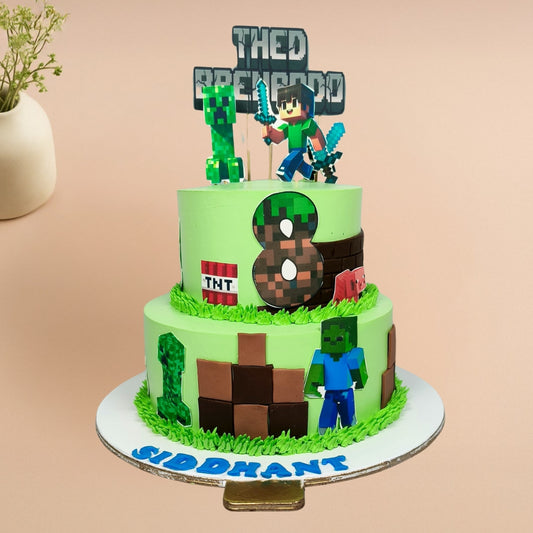 2 Tier Minecraft Theme Birthday Cake – Gurgaon & Delhi NCR | Cakofy