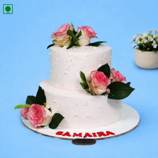 2 Tier Pink Rose Anniversary Cake - Gurgaon & Delhi NCR | Cakofy