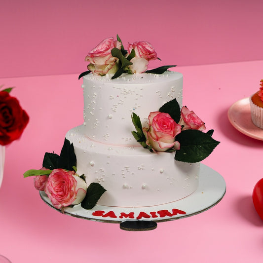 2 Tier Pink Rose Anniversary Cake - Gurgaon & Delhi NCR | Cakofy
