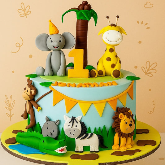 Animal Family Jungle Theme Cake