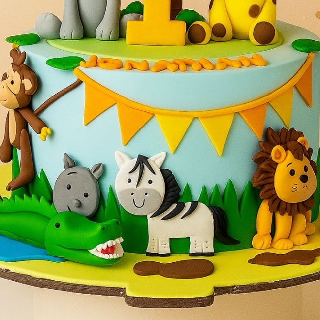 Animal Family Jungle Theme Cake