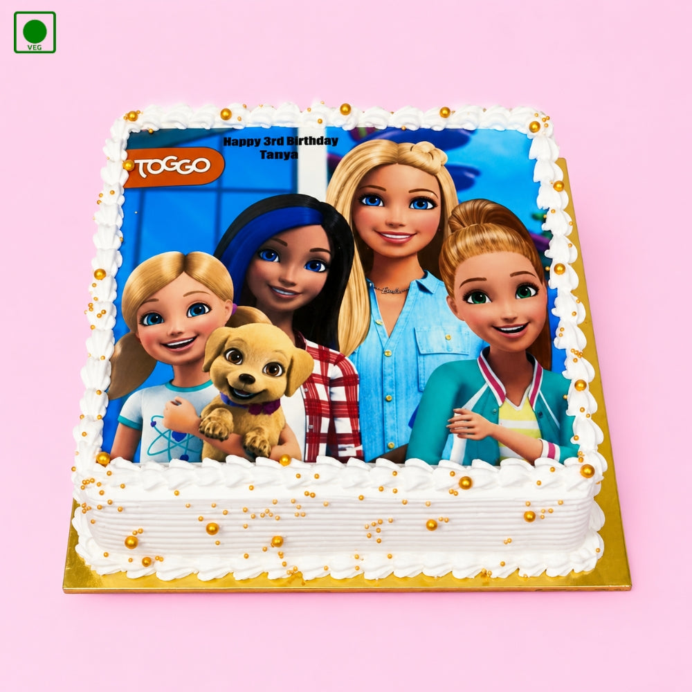 Barbie Family Square Poster Cake - Gurgaon, Delhi & Noida