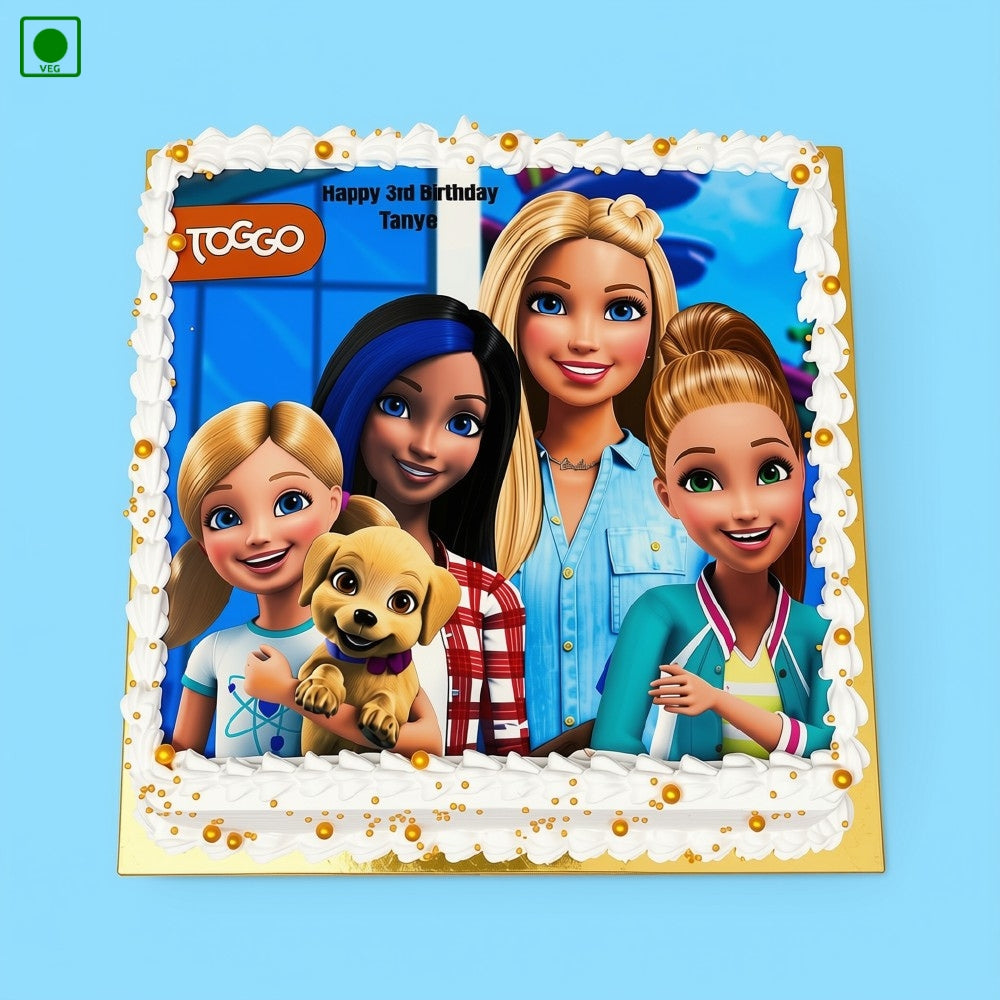 Barbie Family Square Poster Cake - Gurgaon, Delhi & Noida