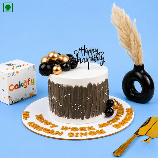 Black & Gold Pearl Anniversary Designer Cake