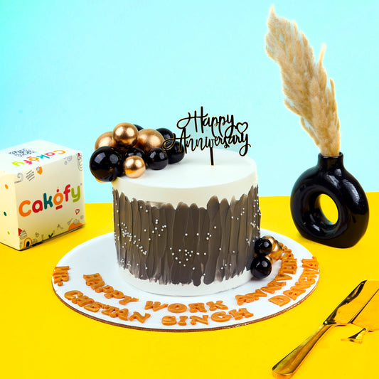 Black & Gold Pearl Anniversary Designer Cake - Gurgaon & Delhi NCR | Cakofy