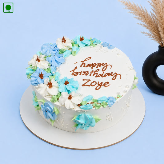 Blue Floral Elegance Cake - Gurgaon, Delhi & Noida