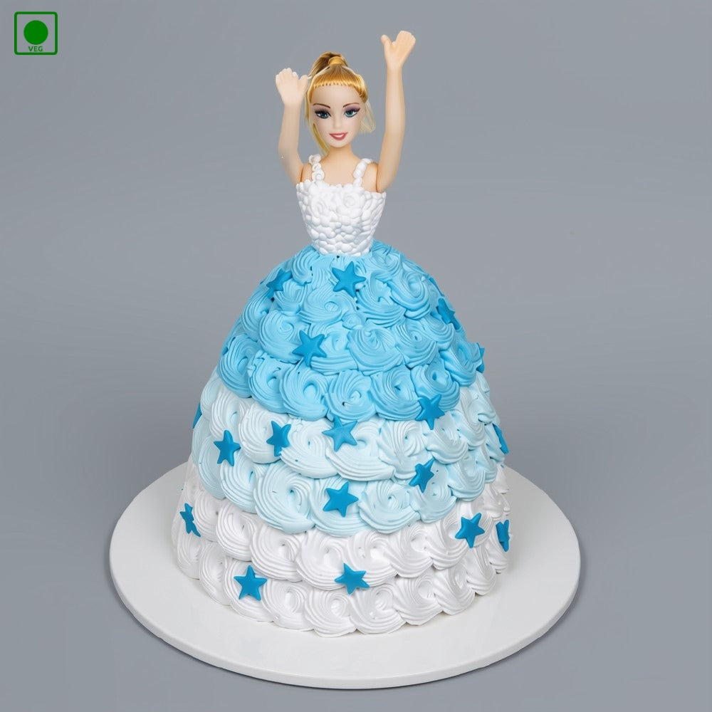 Blue Theme Doll Cake – Gurgaon, Delhi & Noida