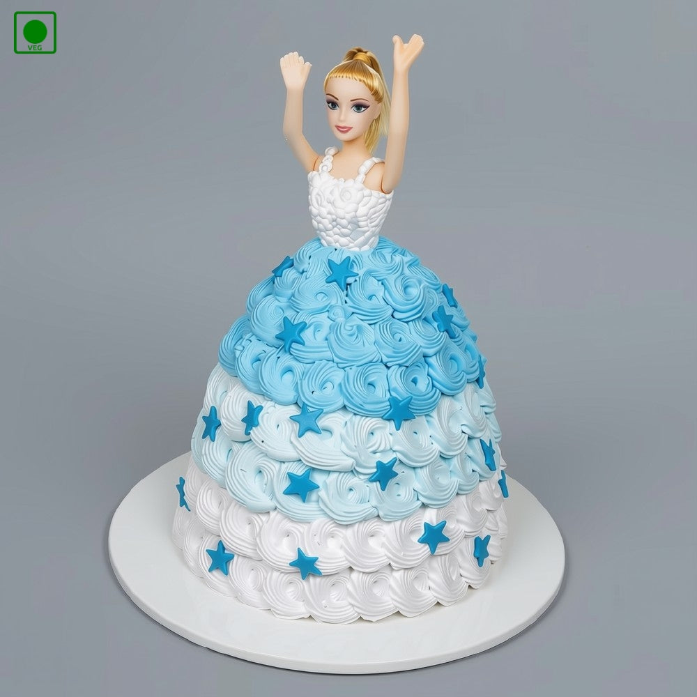 Blue Theme Doll Cake – Gurgaon, Delhi & Noida