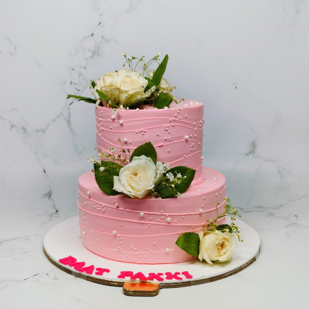 Blush Pearl Rose Two-Tier Cake - Gurgaon & Delhi NCR | Cakofy
