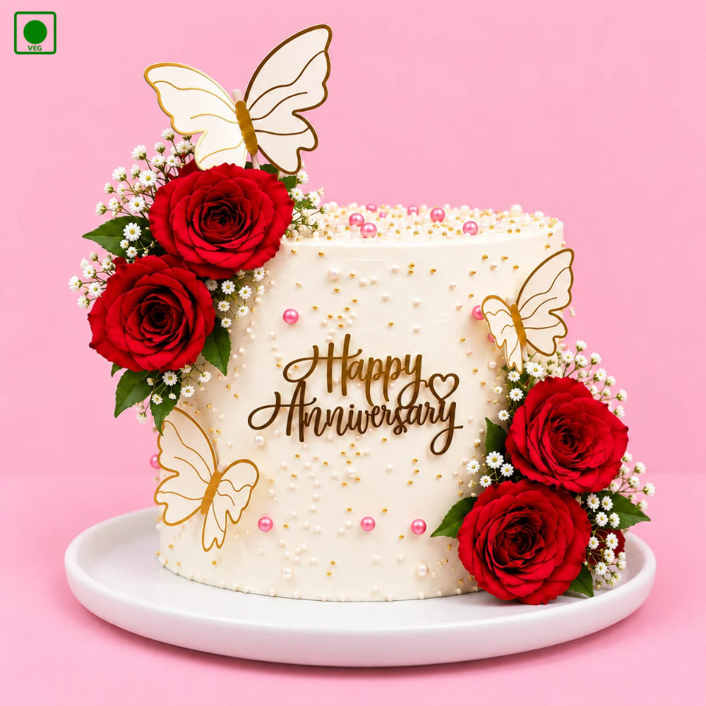 Butterfly Rose Anniversary Cake - Gurgaon, Delhi & Noida