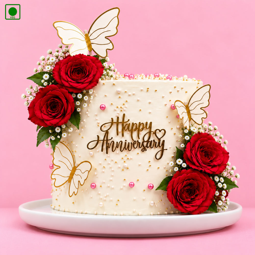 Butterfly Rose Anniversary Cake - Gurgaon, Delhi & Noida