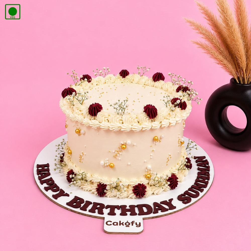 Classic Cream Flower Cake - Gurgaon, Delhi & Noida
