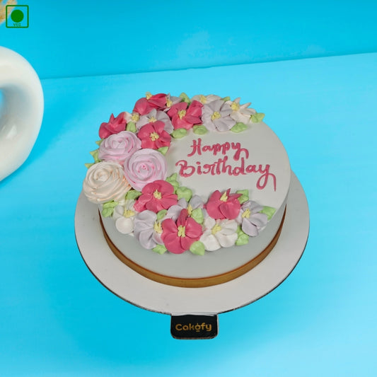 Classic Floral Cream Cake - Gurgaon & Delhi NCR | Cakofy