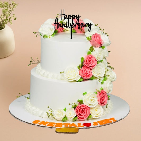 Colorful Cream Flower Anniversary Cake - Gurgaon & Delhi NCR | Cakofy