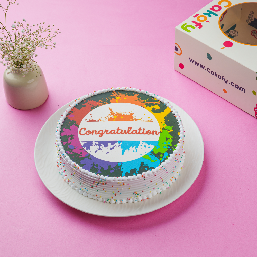 Congratulations Cake with celebratory theme and custom message—perfect for achievements in Gurgaon & Delhi NCR.