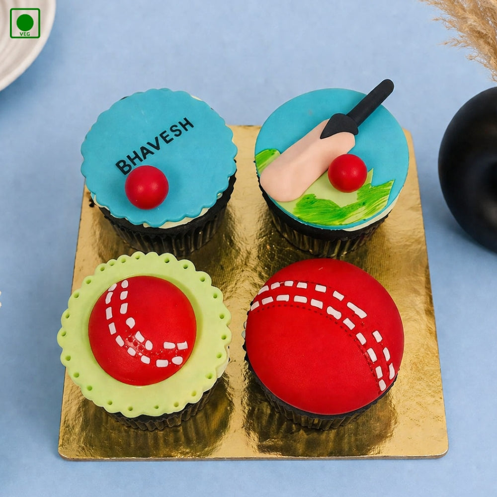 Cricket Theme Cup Cake - Set of 4 Gurgaon & Delhi NCR | Cakofy