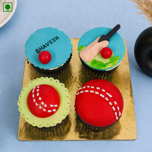 Cricket Theme Cup Cake - Set of 4 Gurgaon & Delhi NCR | Cakofy