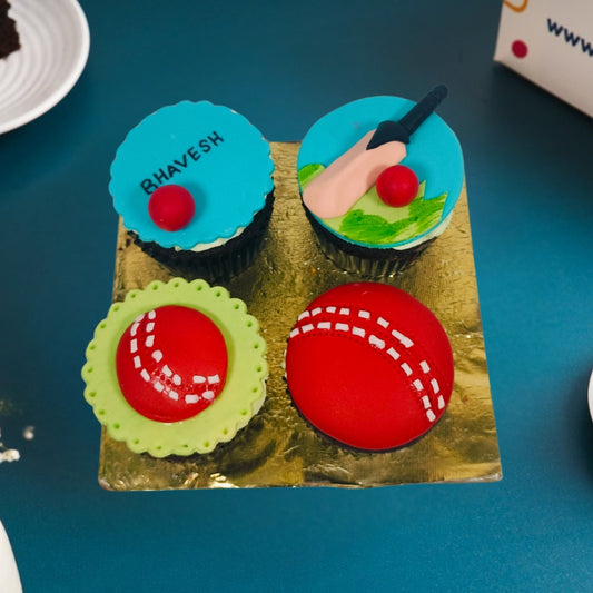 Cricket Theme Cup Cake - Set of 4 Gurgaon & Delhi NCR | Cakofy