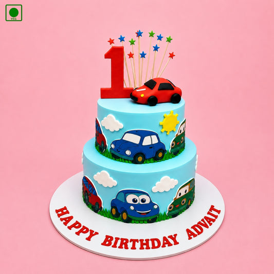 Cute Cartoon Cars Theme Birthday Cake - Gurgaon, Delhi & Noida
