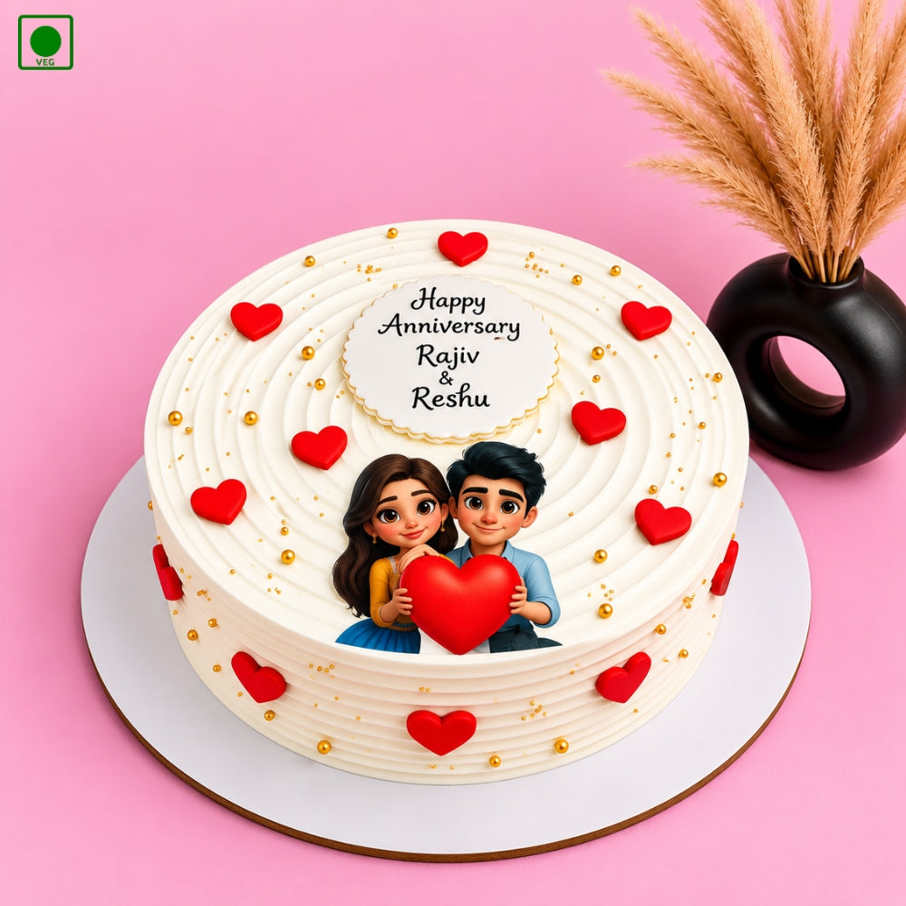 Cute Couple Heart Anniversary Cake - Gurgaon, Delhi & Noida
