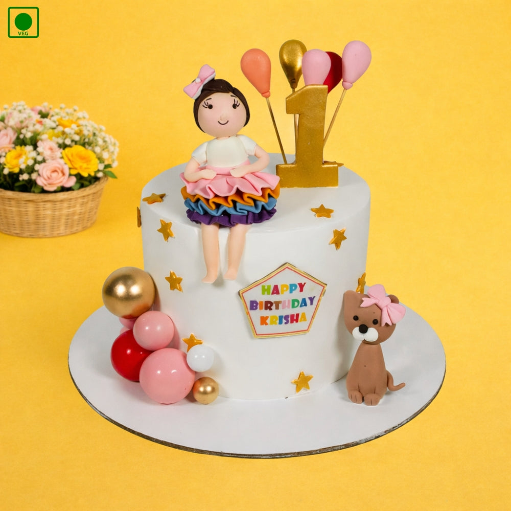 Cute Girl with Dog Theme Cake – Gurgaon & Delhi NCR | Cakofy