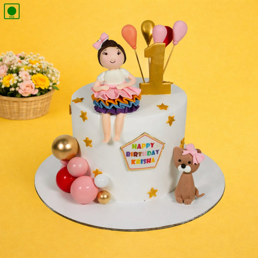 Cute Girl with Dog Theme Cake – Gurgaon & Delhi NCR | Cakofy