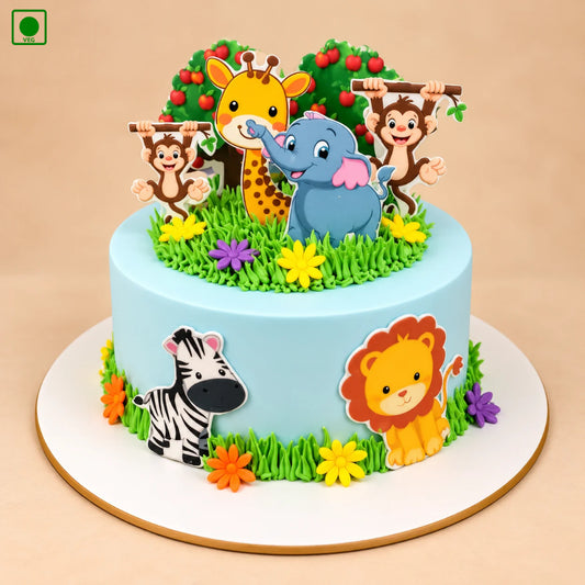 Cute Jungle Birthday Cake - Gurgaon, Delhi & Noida