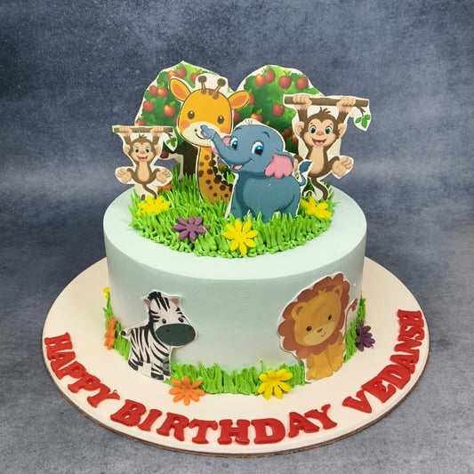 Cute Jungle Friends Theme Kids Birthday Cake - Gurgaon & Delhi NCR | Cakofy