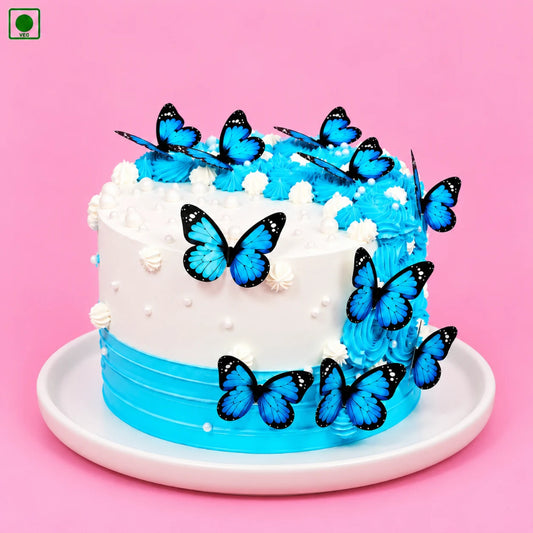 Elegant Blue Floral Butterfly Cake - Gurgaon, Delhi & Noida
