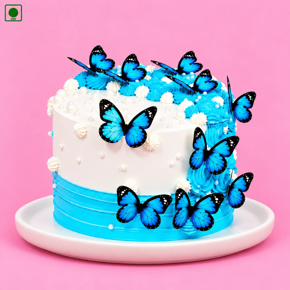 Elegant Blue Floral Butterfly Cake - Gurgaon, Delhi & Noida