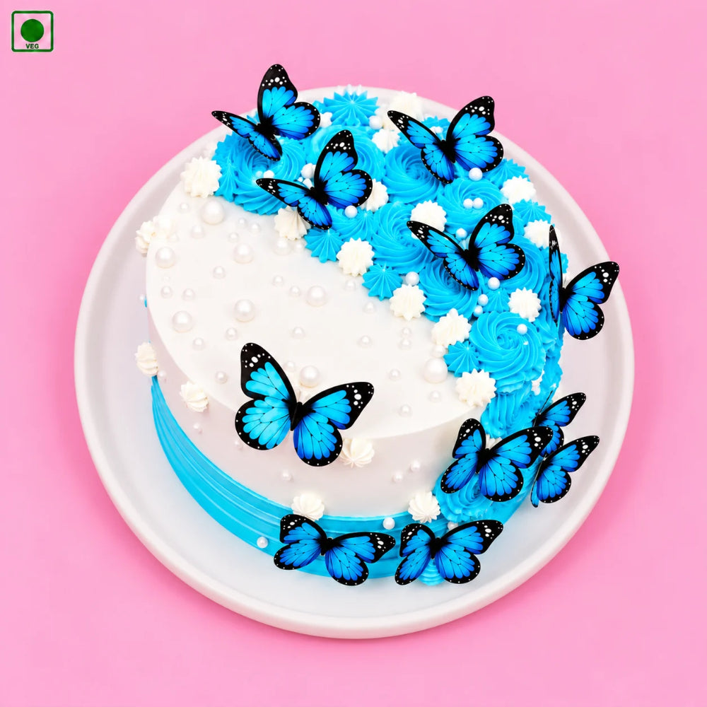 Elegant Blue Floral Butterfly Cake - Gurgaon, Delhi & Noida