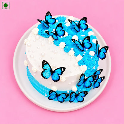 Elegant Blue Floral Butterfly Cake - Gurgaon, Delhi & Noida